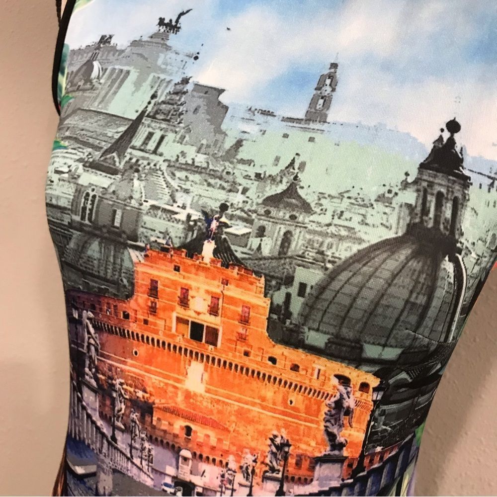Sleeveless Multicolor Cityscape Bodycon Dress - Picture 3 of 13